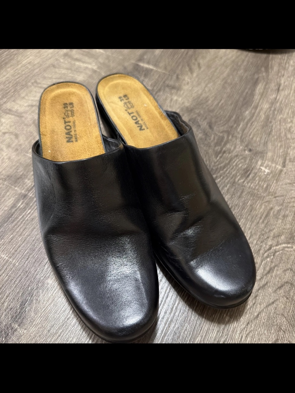 NAOT Mules Dream Pebbled Leather High Heels Clogs Black Sz 8 EU 39